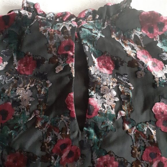 Dalia Women's Size L Black Burnt Velvet Floral Sheer Ruffle Sleeveless Blouse - Picture 8 of 12